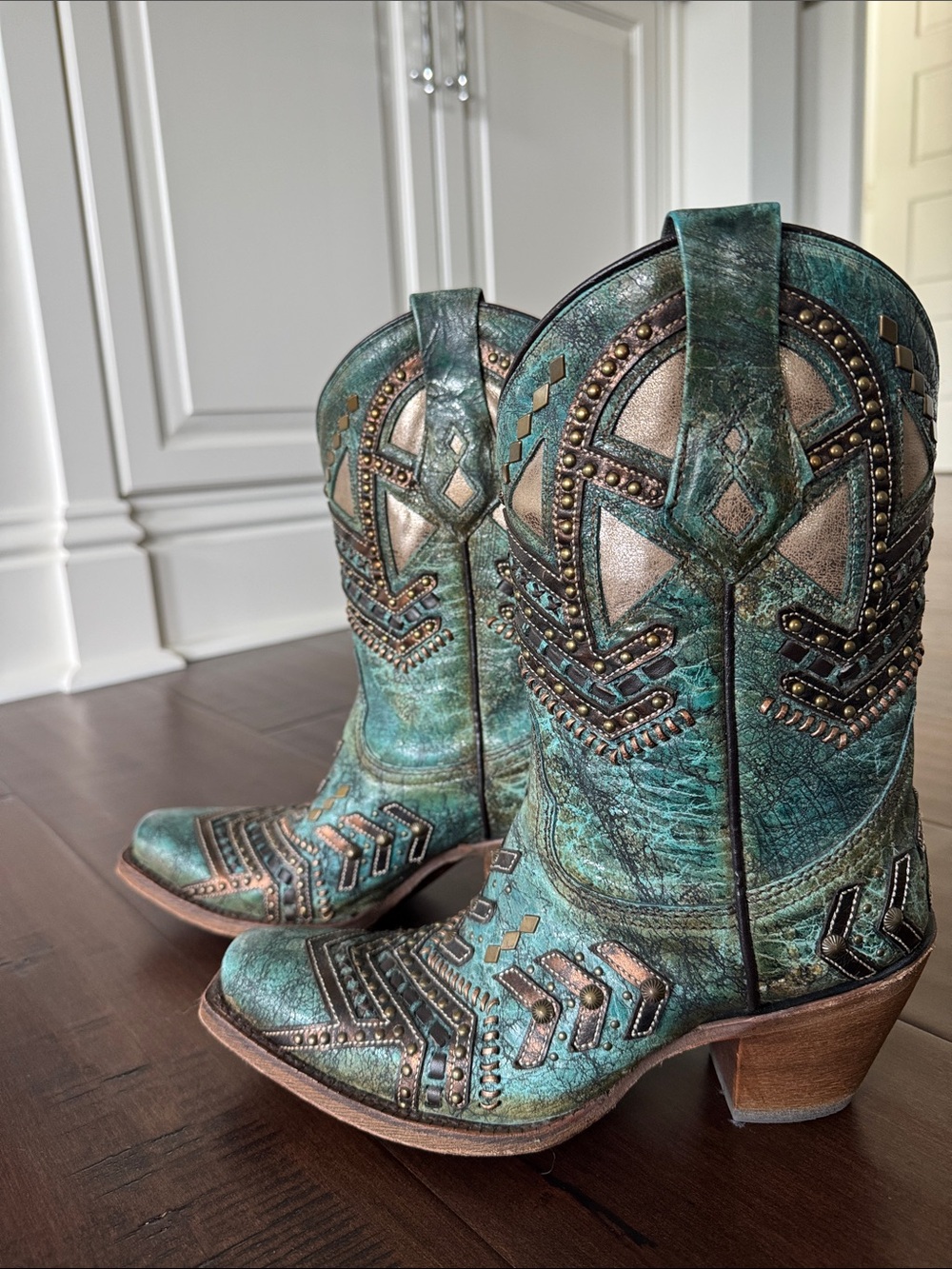 Corral Teal and Copper Embellished Western Boots
